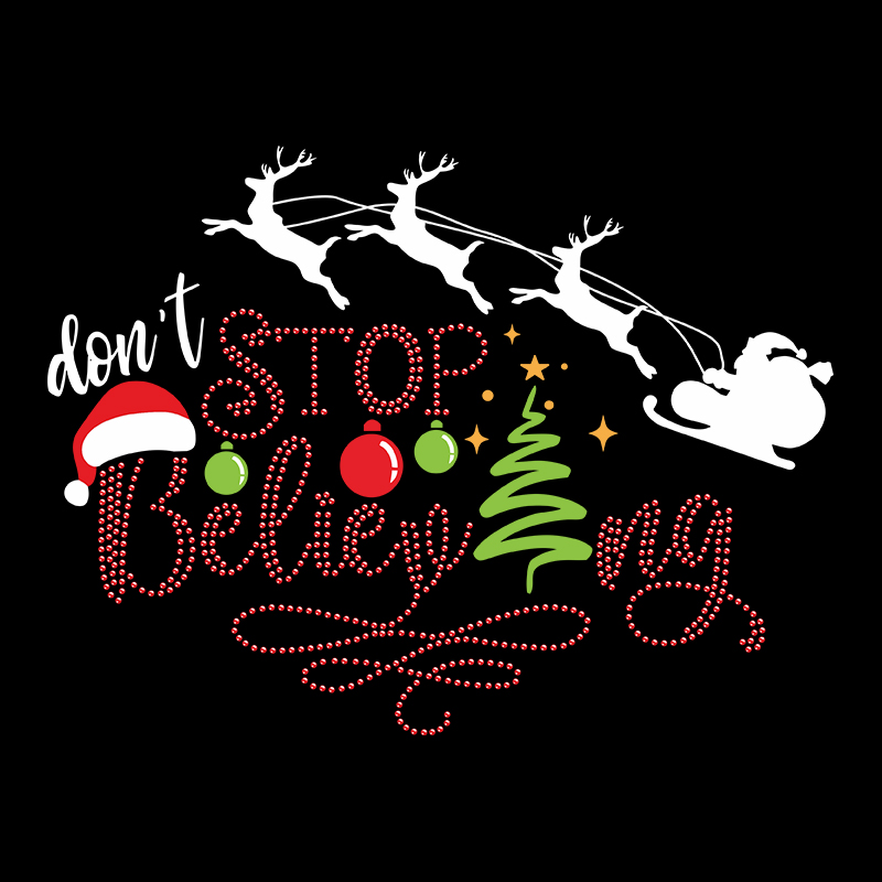 Merry christmas don't stop believing custom design rhinestone iron on transfers